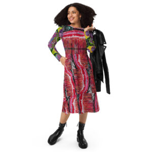 All-over print long sleeve midi dress - Artist, Raya J.